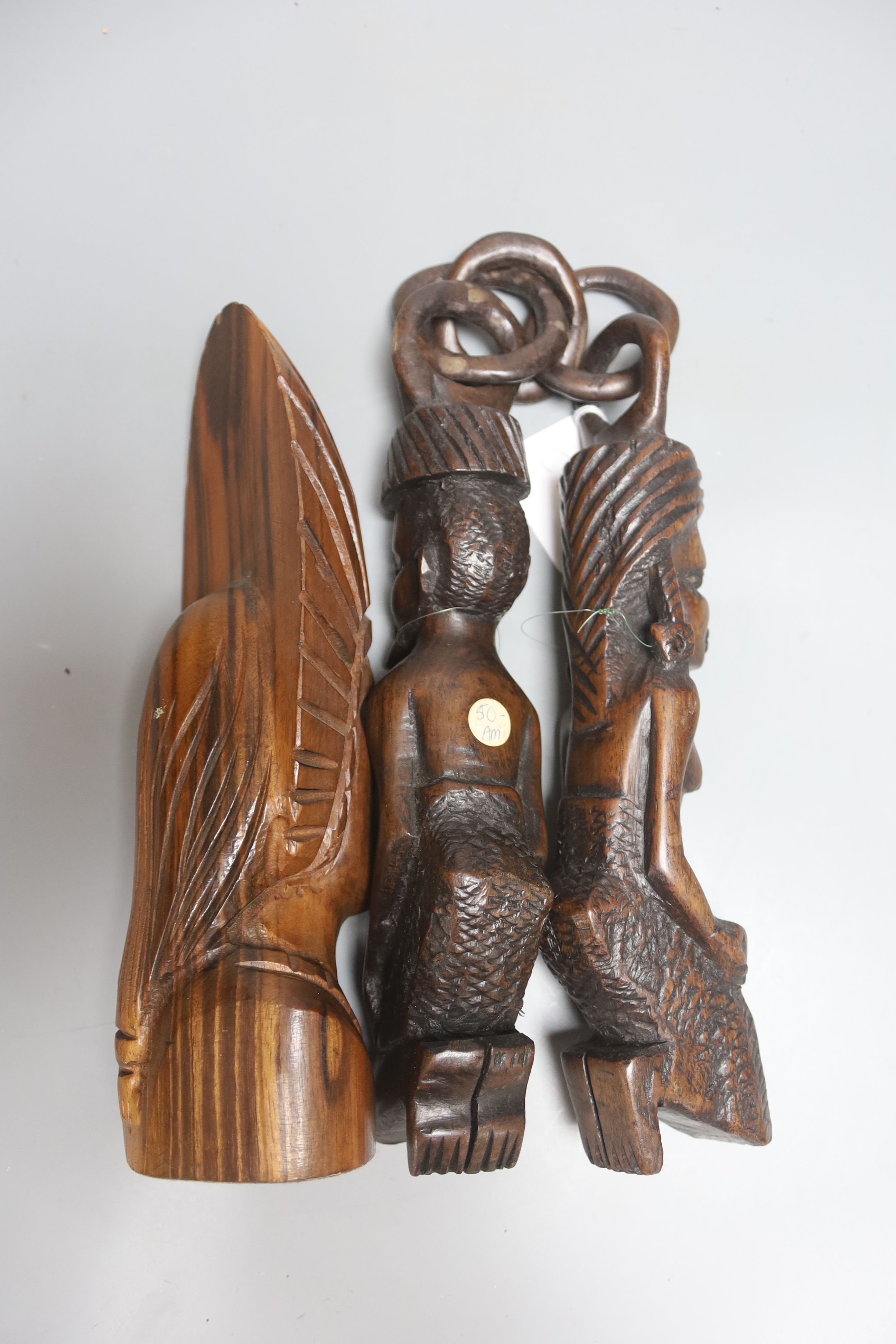 Three tribal carvings, tallest 21cm